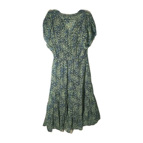 Steve Madden Dress Size Medium Green Black Blue Tiered Floral Midi Wedding Party - Picture 6 of 8